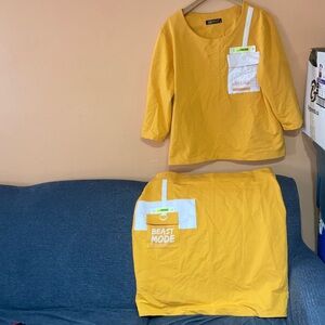 Yellow Graphic Top and Skirt set with White Accent Pockets